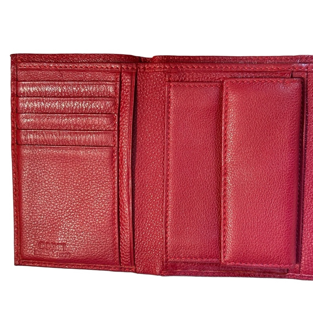 Corti Milano Red Leather Compact Trifold Card & Coin Leather Wallet ~Milan Italy - Picture 5 of 13